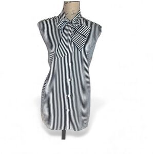 Ming Wang Sleeveless Striped Button Down Black White Blouse Size Large